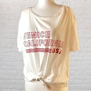 H&m white cropped T-shirt. Venice California USA on front. Red lettering.